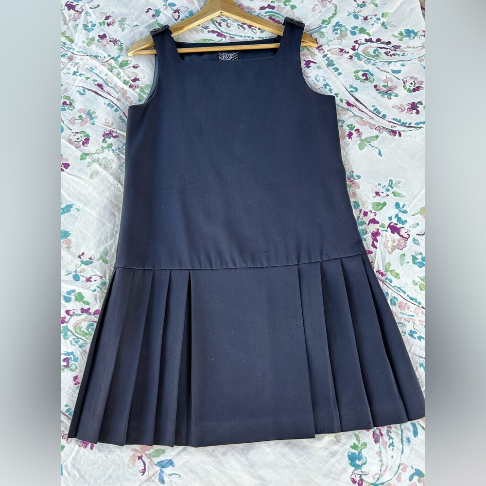 kgr Navy Blue Wool Jumper School Dress w Pleated Skirt
